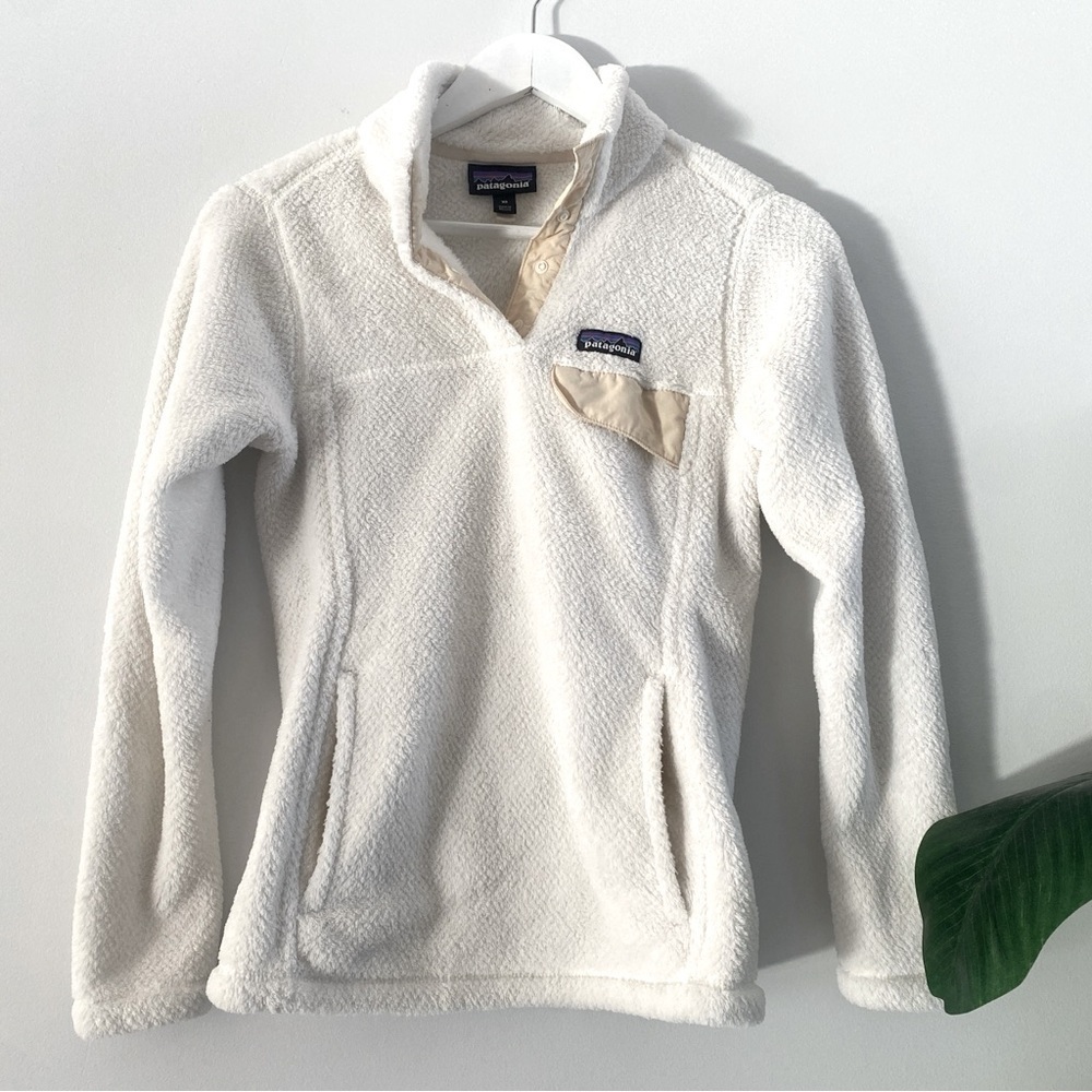 Patagonia Retool Snap T Cream White Fleece Pullover Sweatshirt Size XS